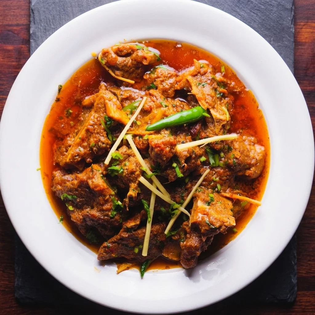 Halal mutton karahi cooked with tomatoes and green chilli at Foodies Calgary, Calgary AB