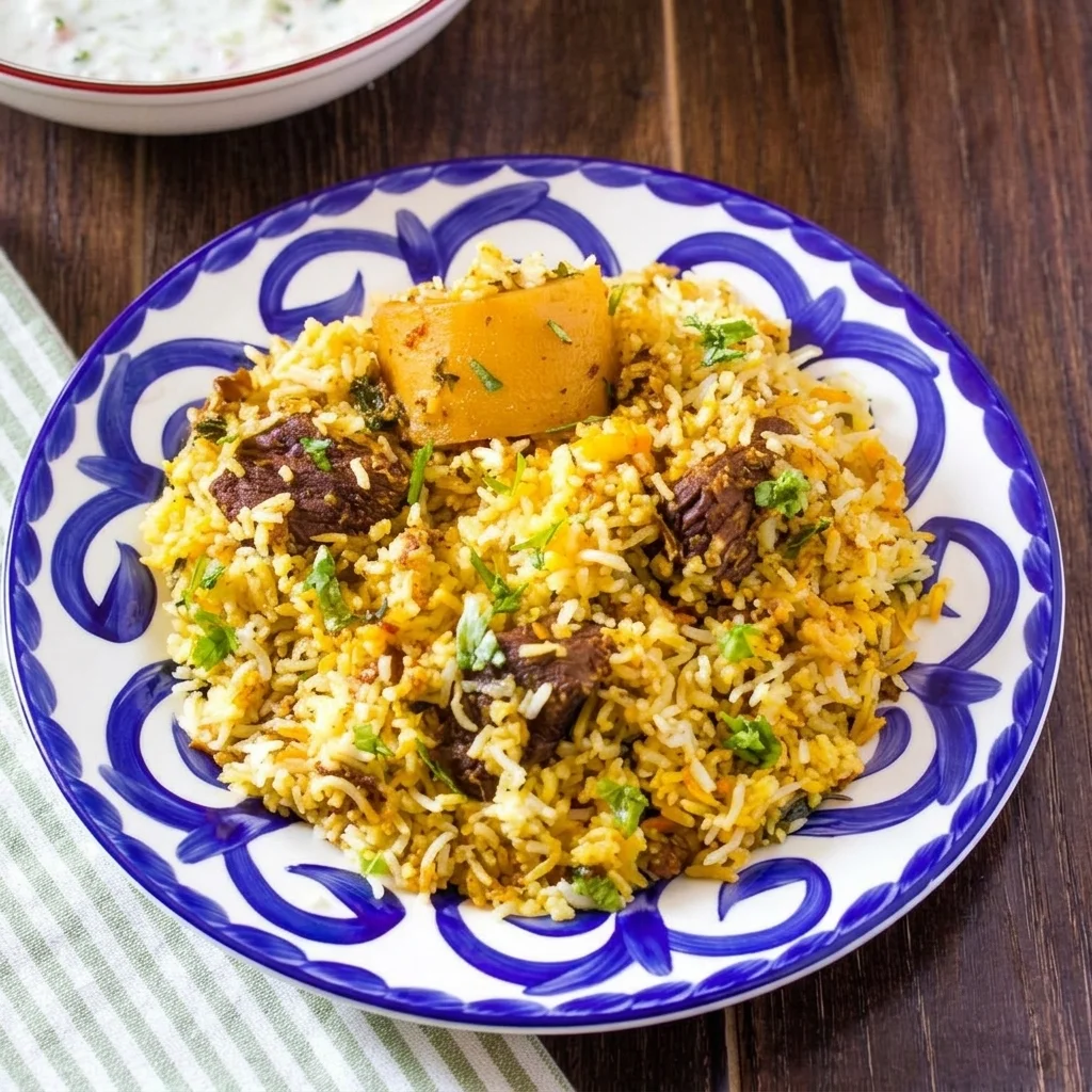 Karachi style beef biryani with basmati rice at Foodies Calgary, NE Calgary, AB